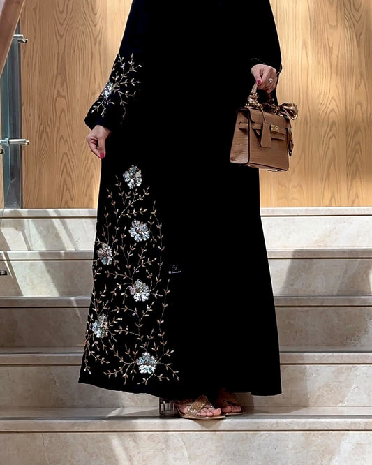 "Dubai Style Abaya with Beautiful Side Handwork in Traditional Arabic Design" Z104