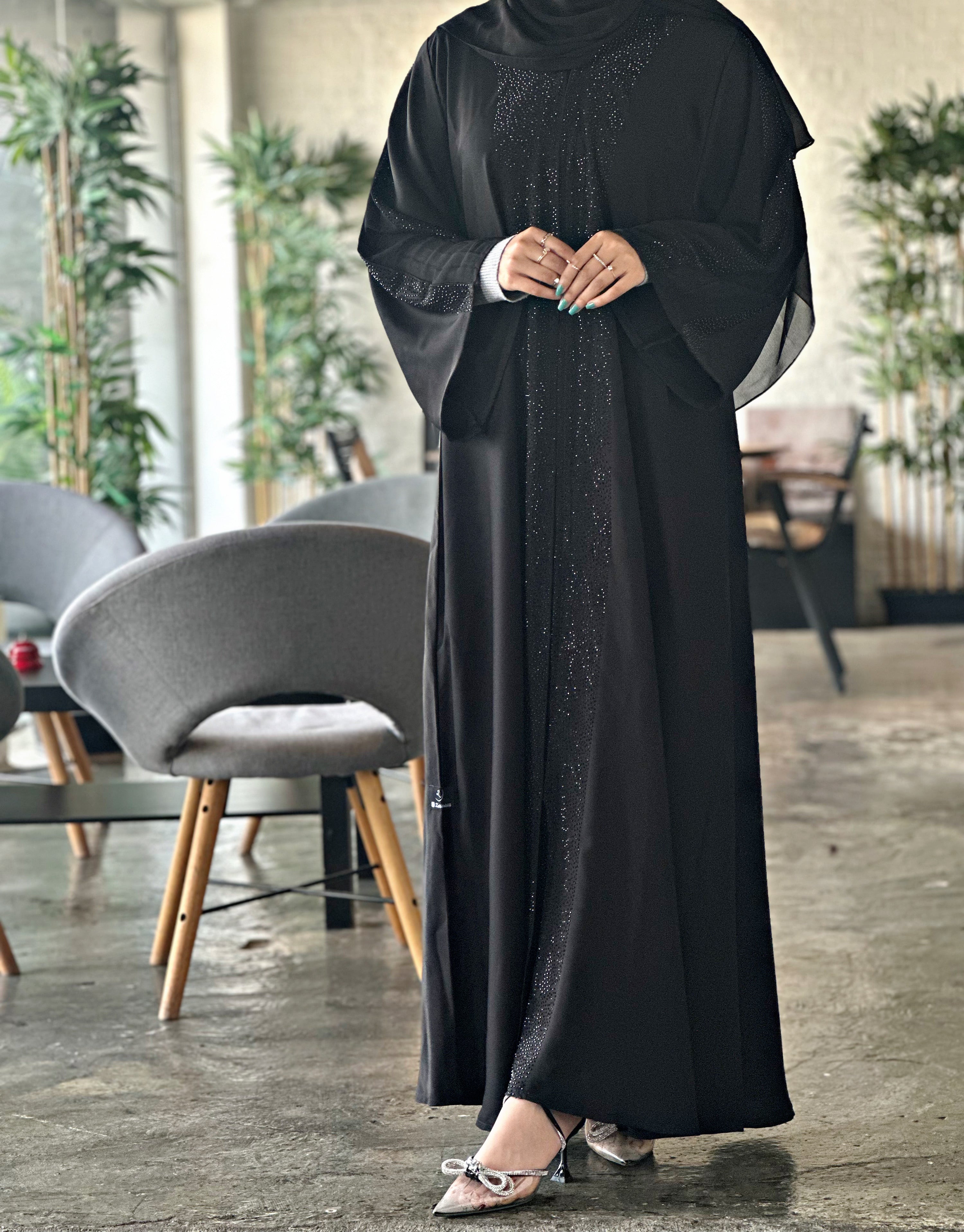 Black abaya stone work best sale