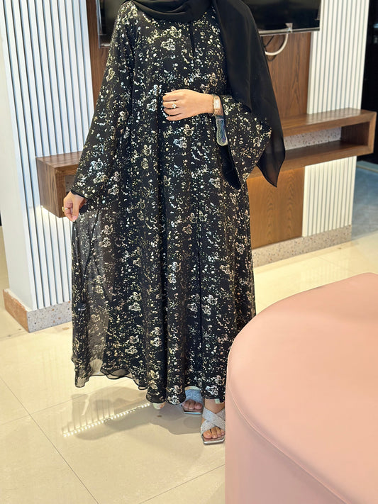 "Chiffon Abaya with Golden Foil Print" Z113