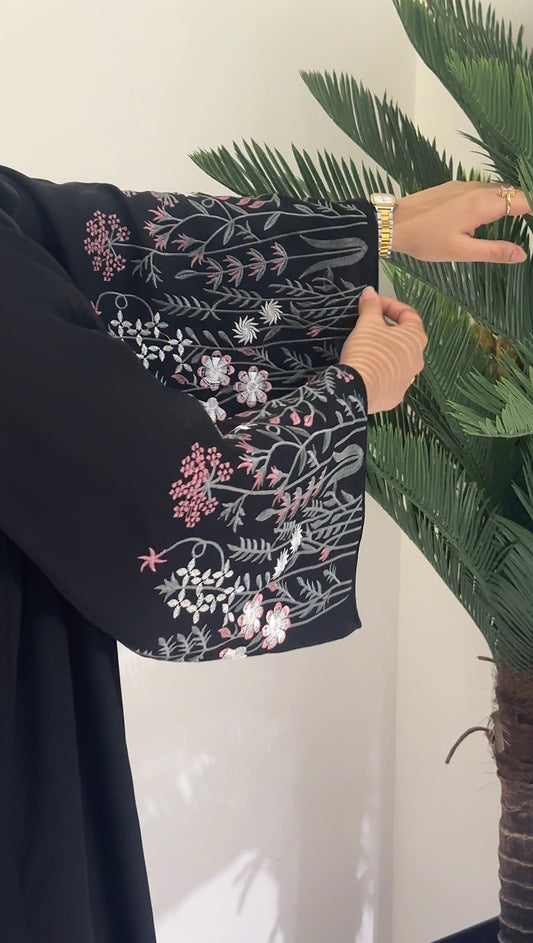 "Abaya with Embroidered Sleeves and Piping Work" Z125